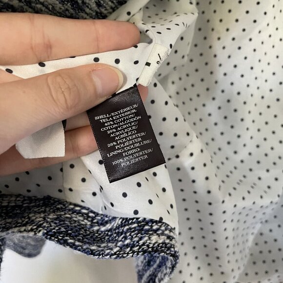 Ann Taylor Womens Tweed Knit Blazer Jacket Size 6 Black & White Polka Dot Lining - Picture 6 of 9